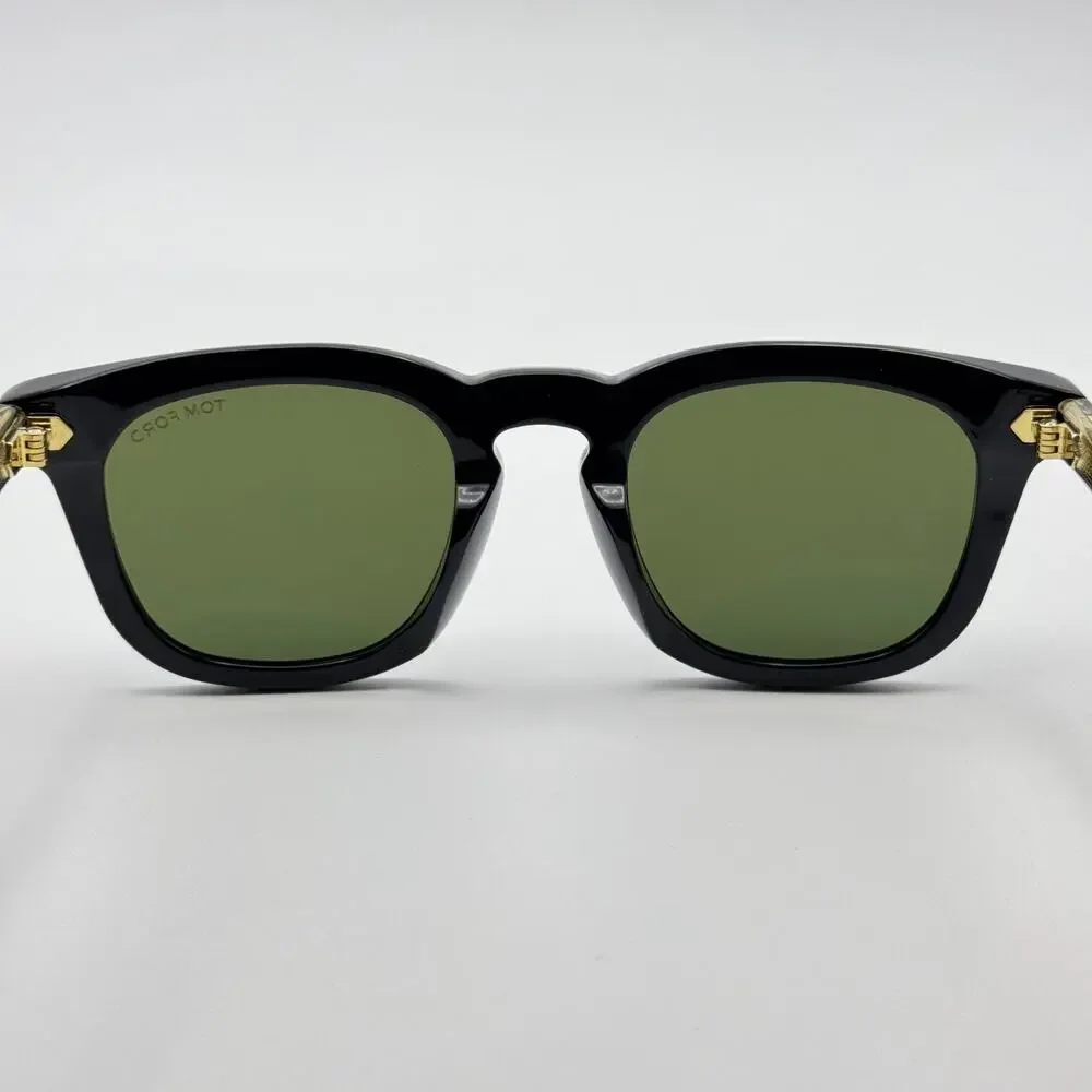 Tom Ford Sunglasses Icon FT1326-F 01N Black Square Green Lens 52mm Asian Fit New